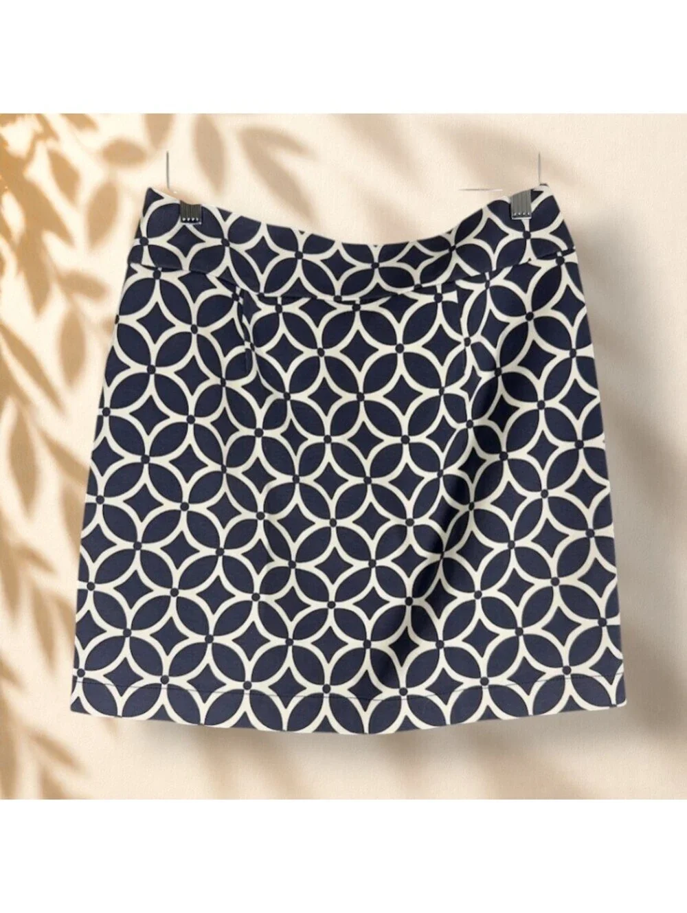 Banana Republic Skirt Women 4P Petite Blue Geometric A-Line Short Pull On Rayon